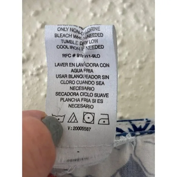 Vintage Simply Basic Blue & White Floral Cotton Midi Dress With Pockets L - Picture 5 of 13